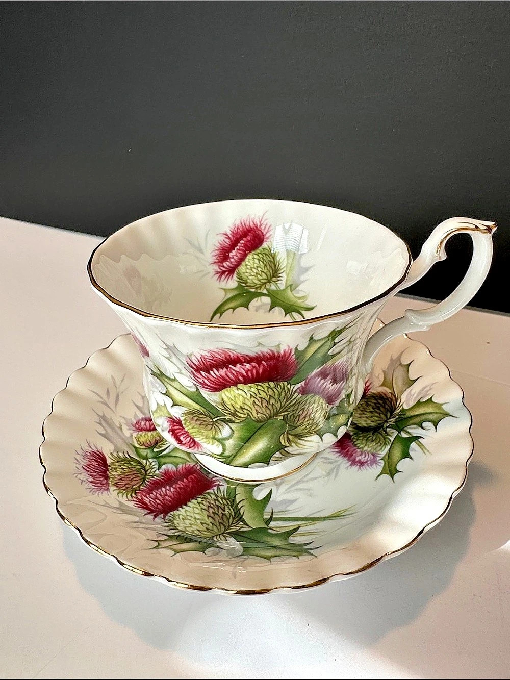 Royal Albert Highland Thistle Bone China England - Teacup and Saucer